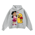 345GSM Unisex Boxy-Fit Double-Zip Hoodie Heathered Grey