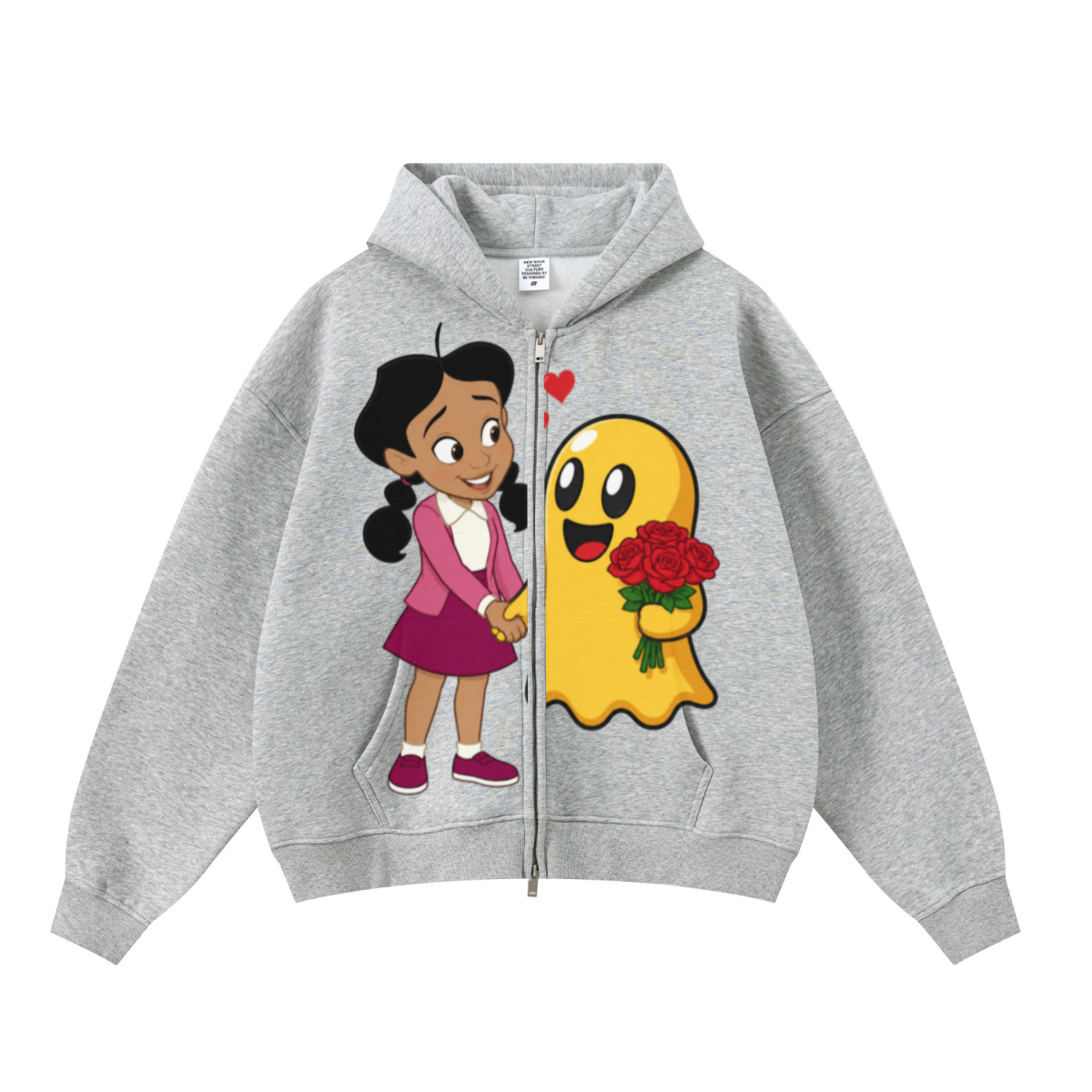 345GSM Unisex Boxy-Fit Double-Zip Hoodie Heathered Grey