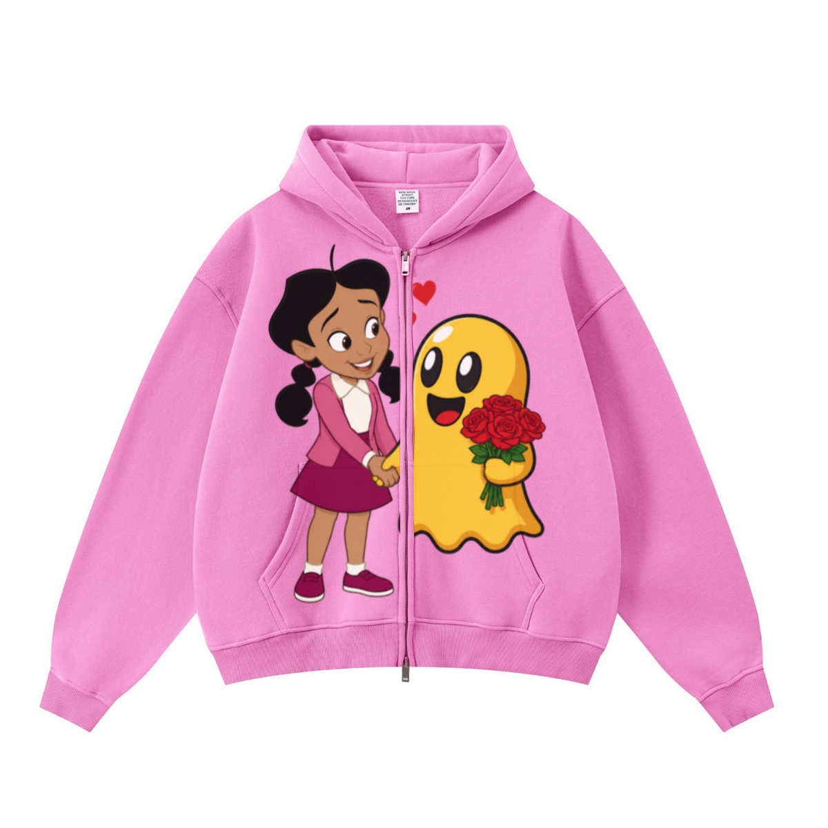 345GSM Unisex Boxy-Fit Double-Zip Hoodie Peach Pink