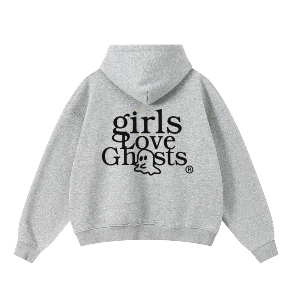 345GSM Unisex Boxy-Fit Double-Zip Hoodie Heathered Grey