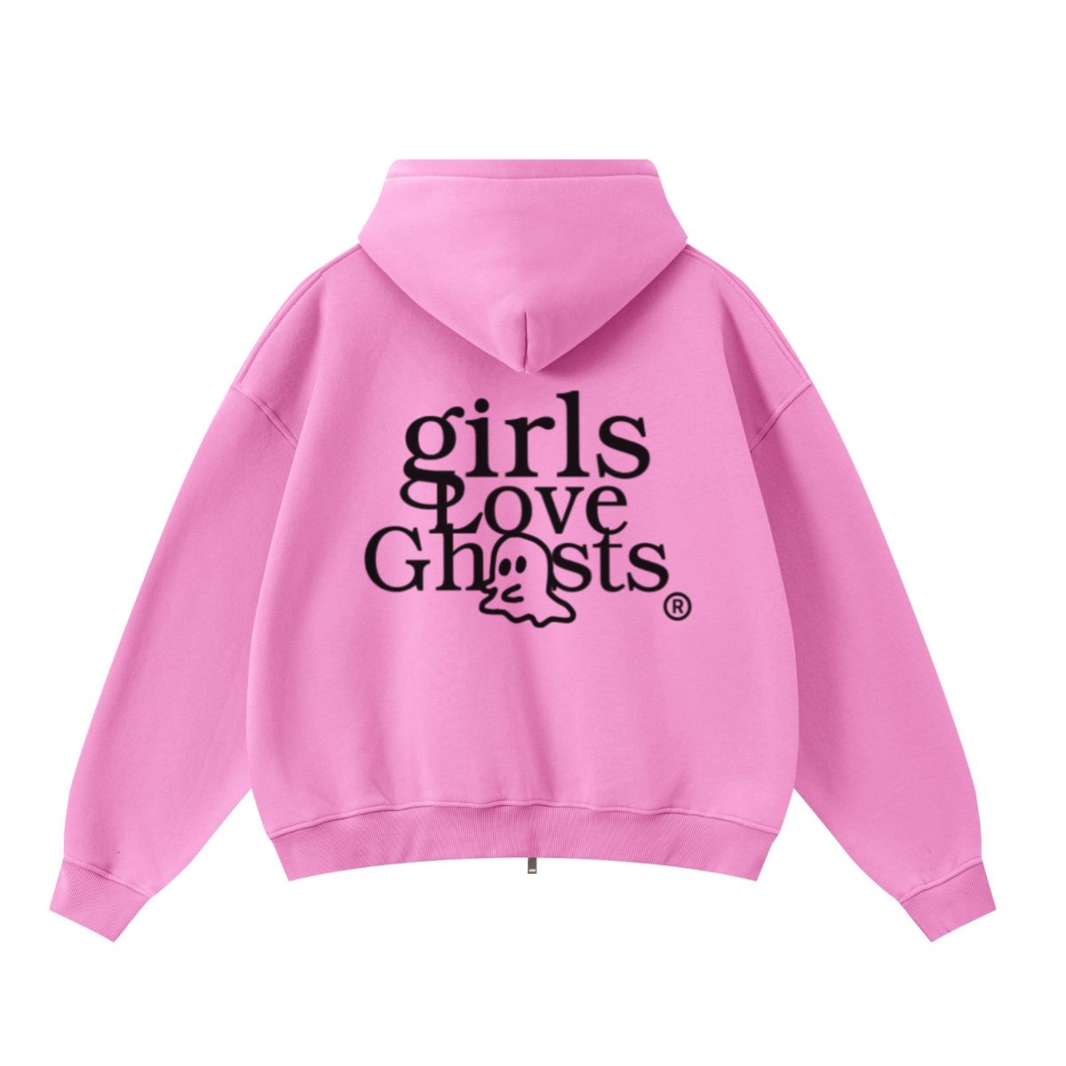 345GSM Unisex Boxy-Fit Double-Zip Hoodie Peach Pink