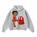 345GSM Unisex Boxy-Fit Double-Zip Hoodie Heathered Grey