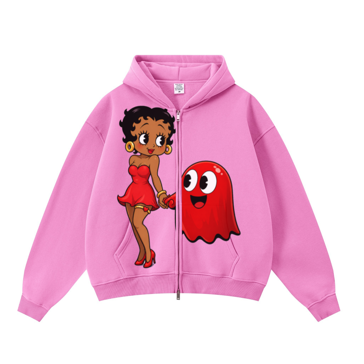 345GSM Unisex Boxy-Fit Double-Zip Hoodie Peach Pink