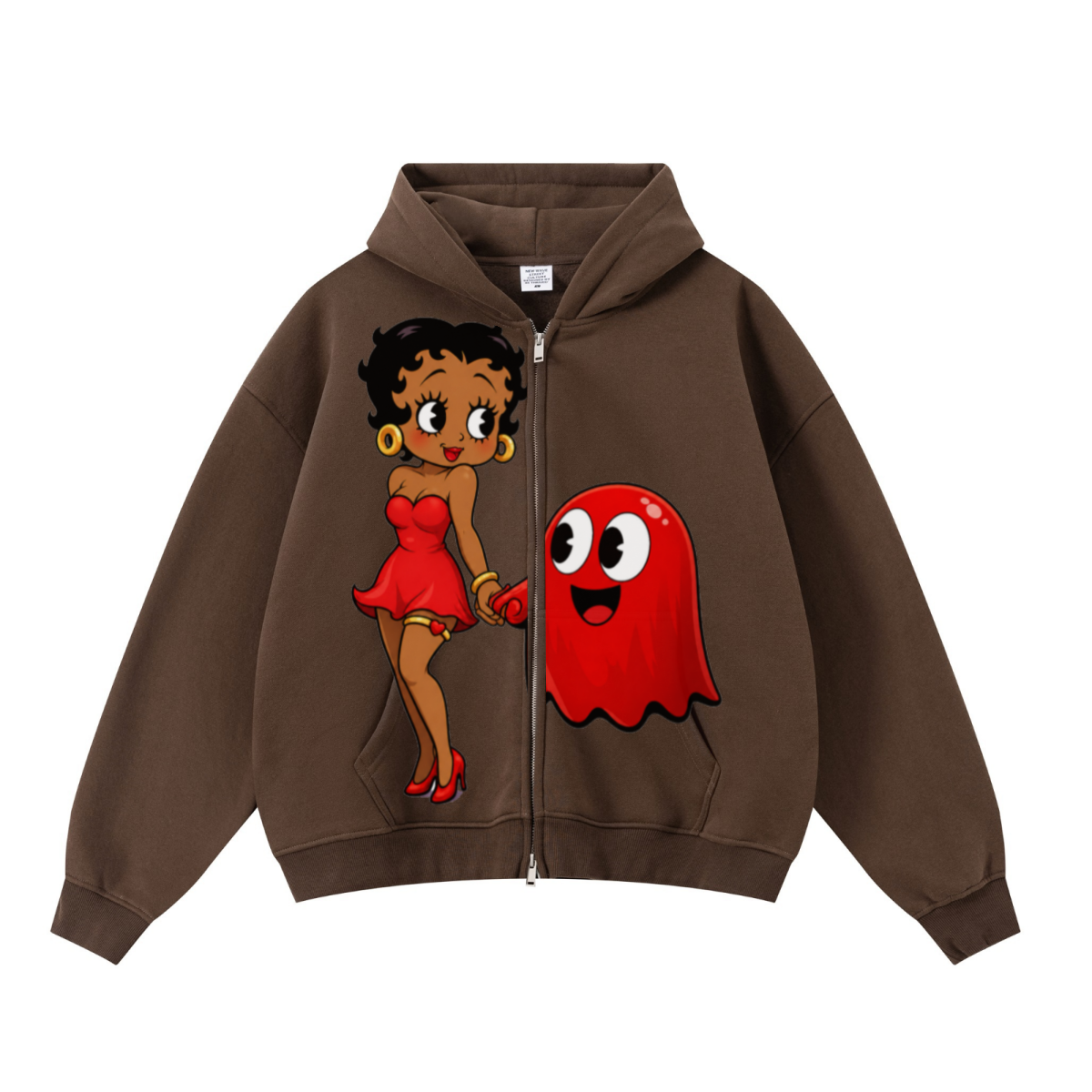 345GSM Unisex Boxy-Fit Double-Zip Hoodie Brown