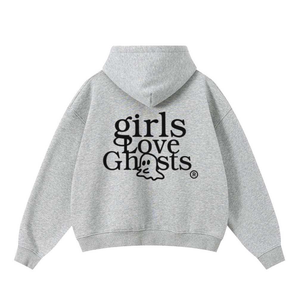 345GSM Unisex Boxy-Fit Double-Zip Hoodie Heathered Grey