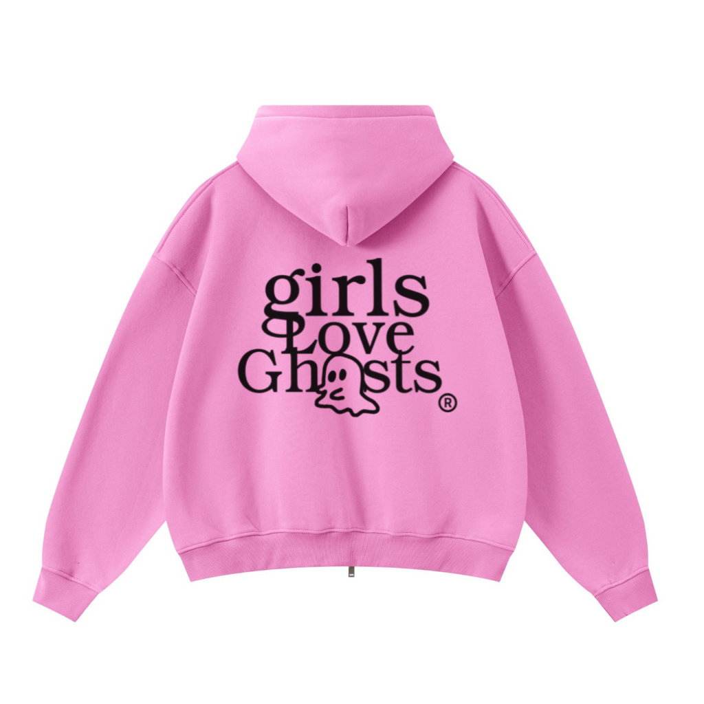 345GSM Unisex Boxy-Fit Double-Zip Hoodie Peach Pink