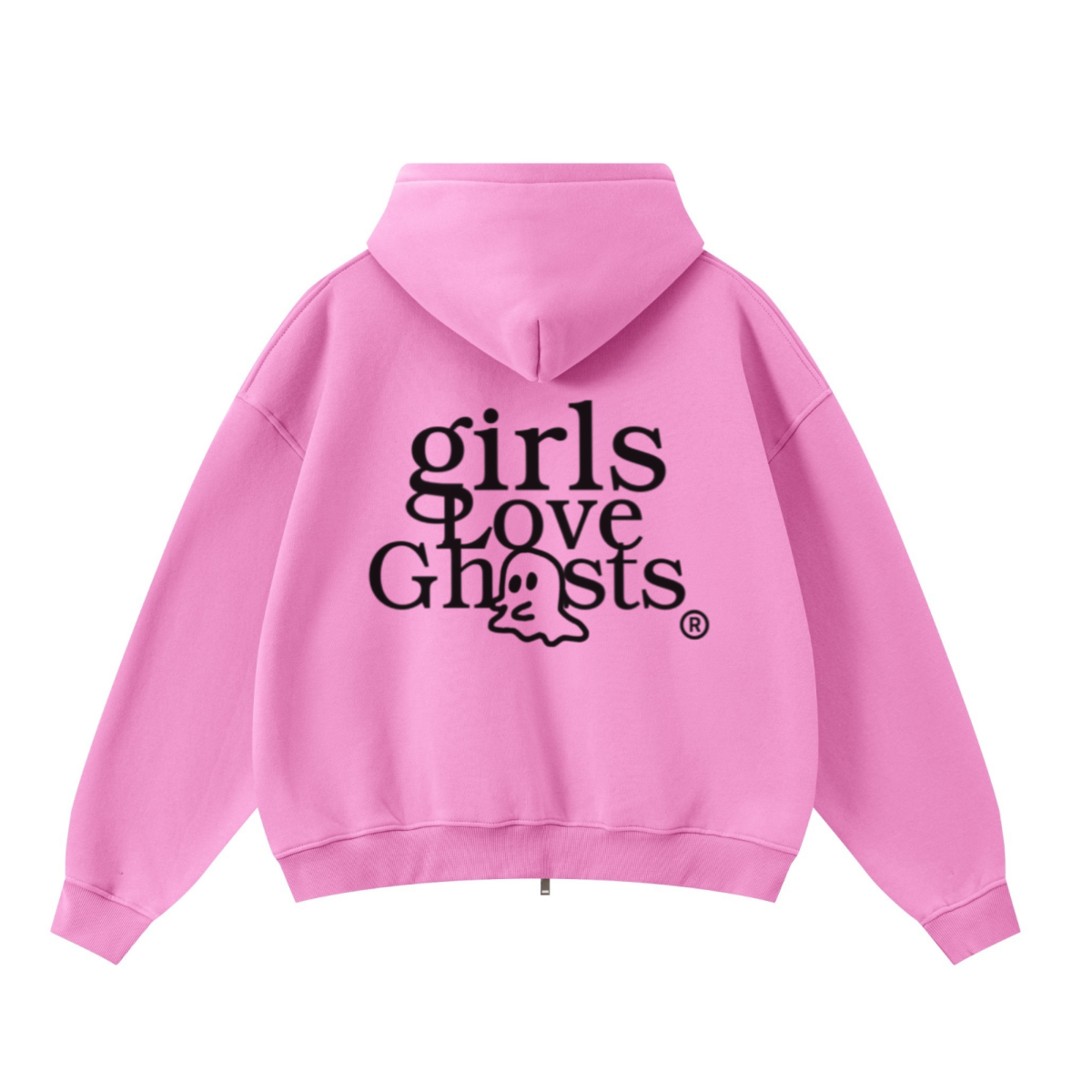 345GSM Unisex Boxy-Fit Double-Zip Hoodie Peach Pink