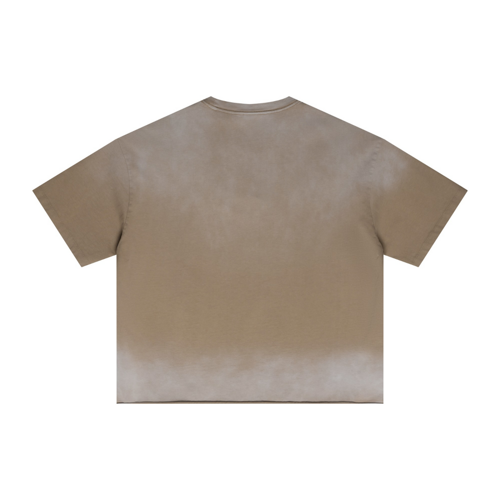280GSM Men's Double Yarn Vintage Spray Washed Boxy T-Shirt Vintage Khaki
