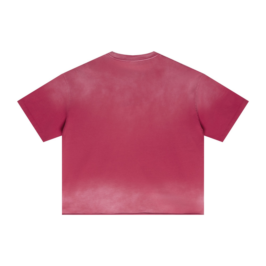 280GSM Men's Double Yarn Vintage Spray Washed Boxy T-Shirt Vintage Red