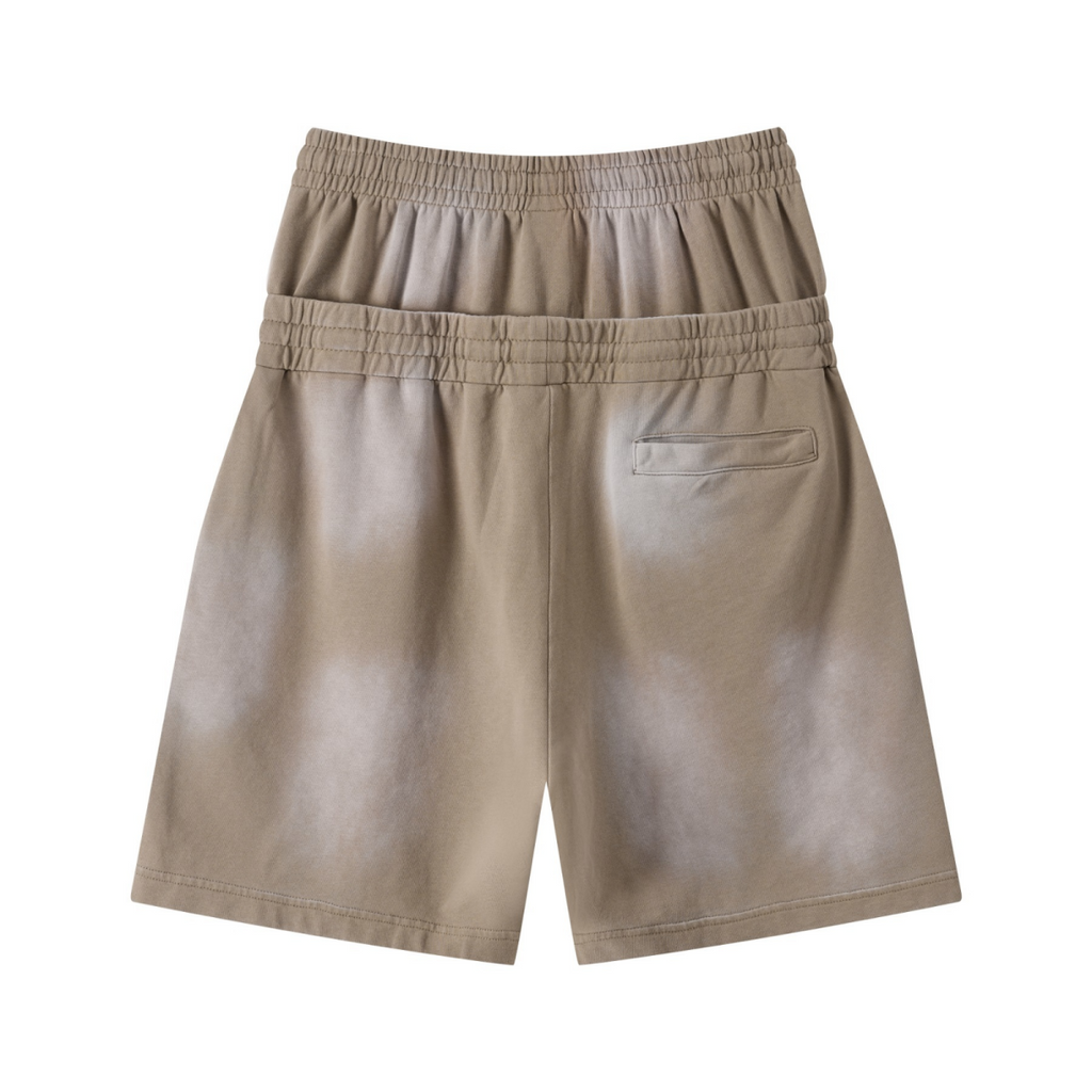 320GSM Heavyweight Cotton Slub Spray Wash Relaxed Fit Shorts Vintage Khaki