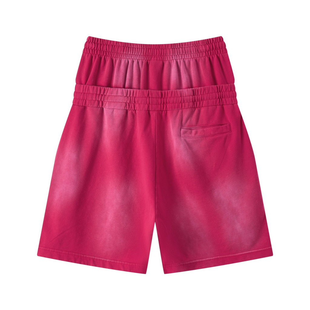 320GSM Heavyweight Cotton Slub Spray Wash Relaxed Fit Shorts Vintage Red