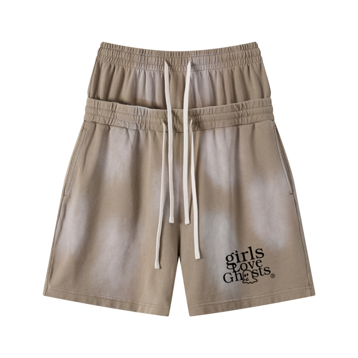 320GSM Heavyweight Cotton Slub Spray Wash Relaxed Fit Shorts Vintage Khaki