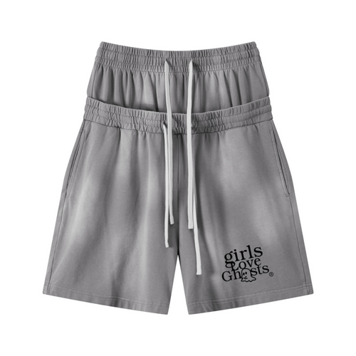320GSM Heavyweight Cotton Slub Spray Wash Relaxed Fit Shorts Vintage Heather Gray