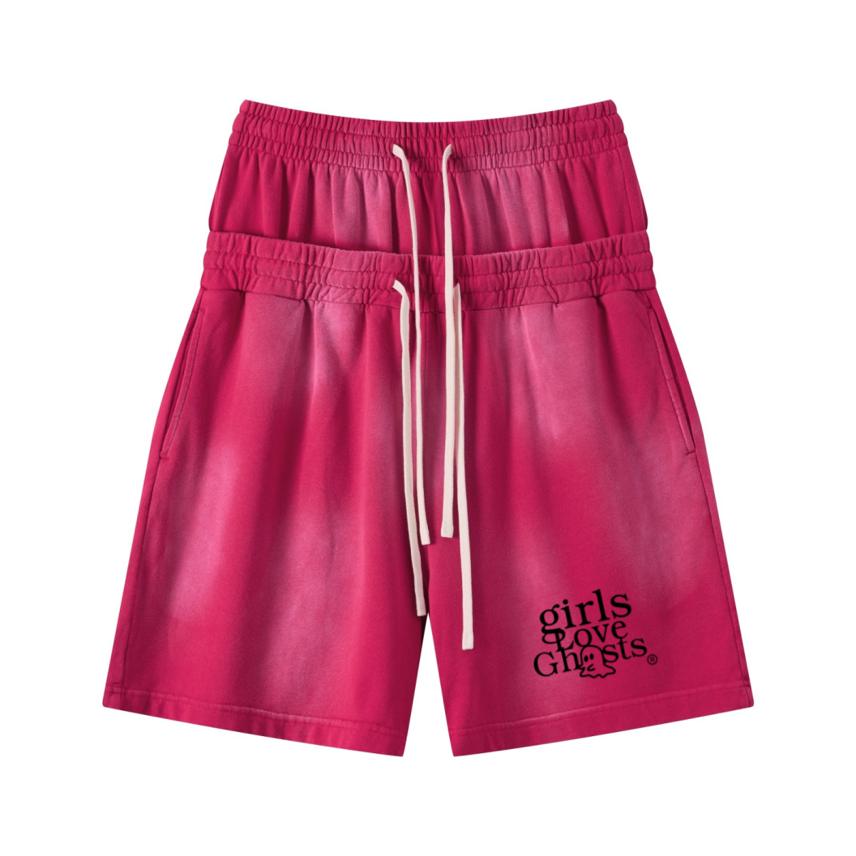 320GSM Heavyweight Cotton Slub Spray Wash Relaxed Fit Shorts Vintage Red
